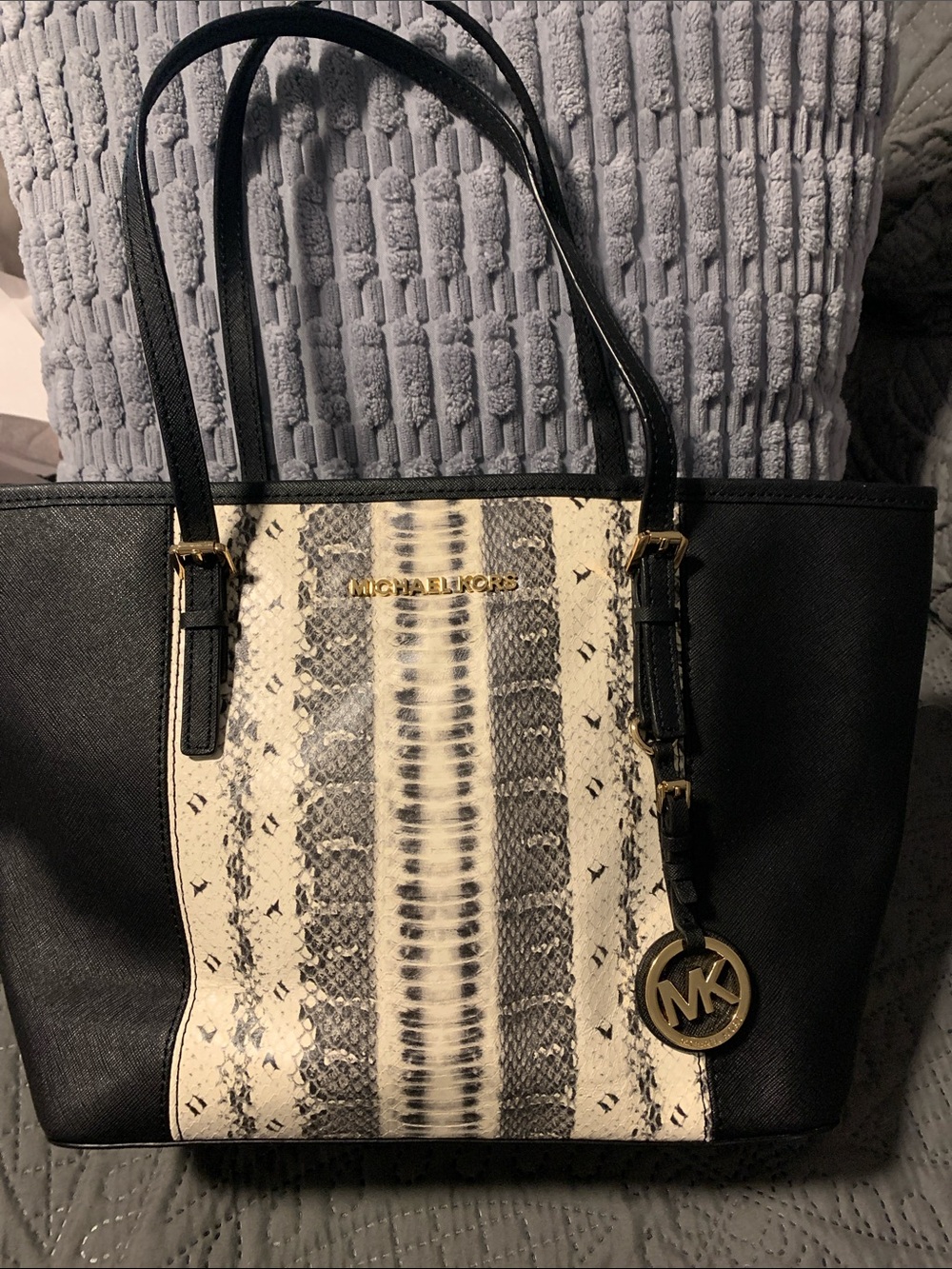 Michael Kors Black and Cream Snake-Print Tote